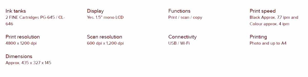 Canon-Pixma-TS3465-Specifications and brochure